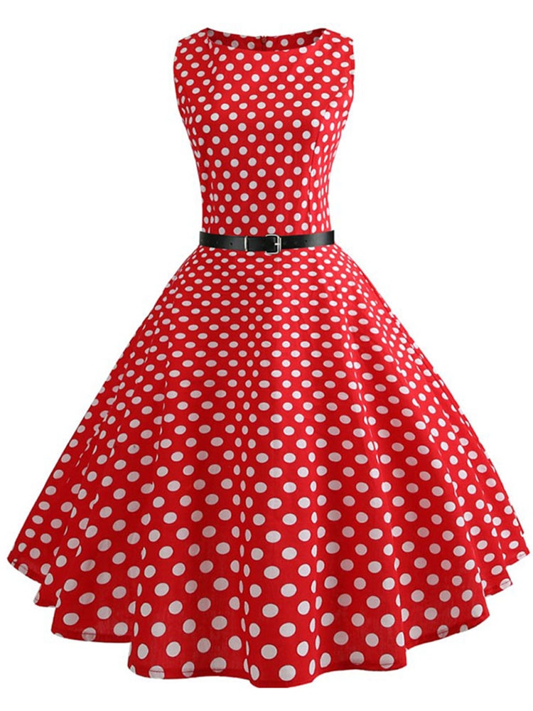 Hepburn 50's 60's Retro Swing A-Line Dress W/ Belt