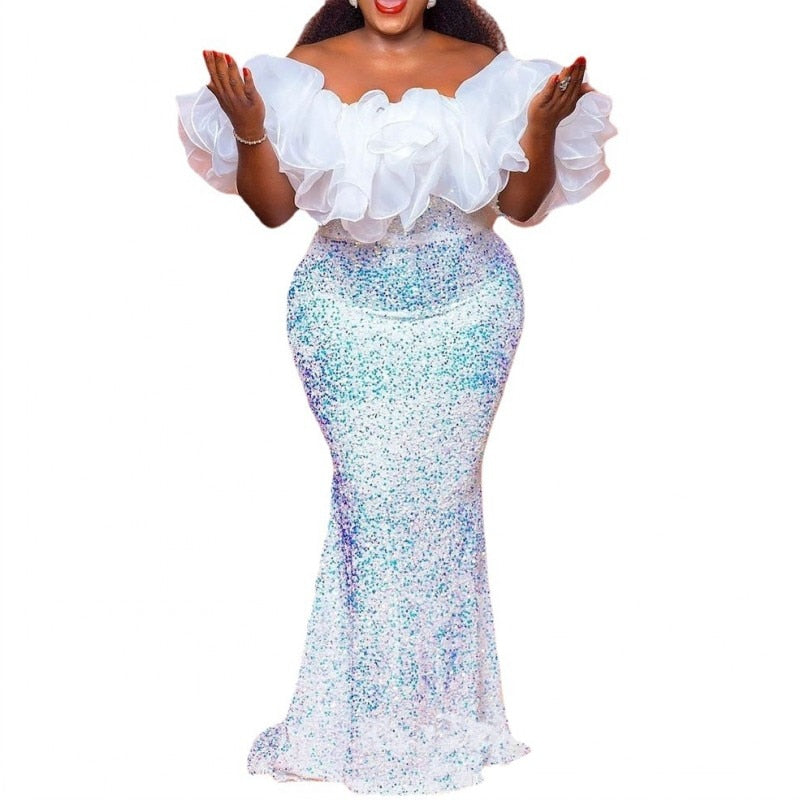 Ruffle Sequin Trumpet Mermaid Maxi Plus Size Dress