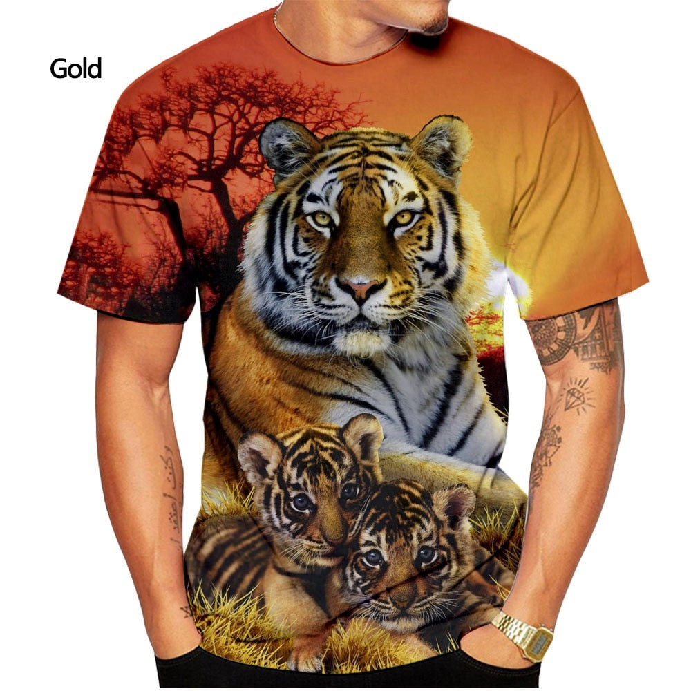 Men's 3D Tiger Print Quick-Dry O-Neck T-Shirts