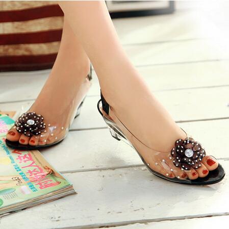 Women's Wedge Flower Print Transparent Open Toe Sandals