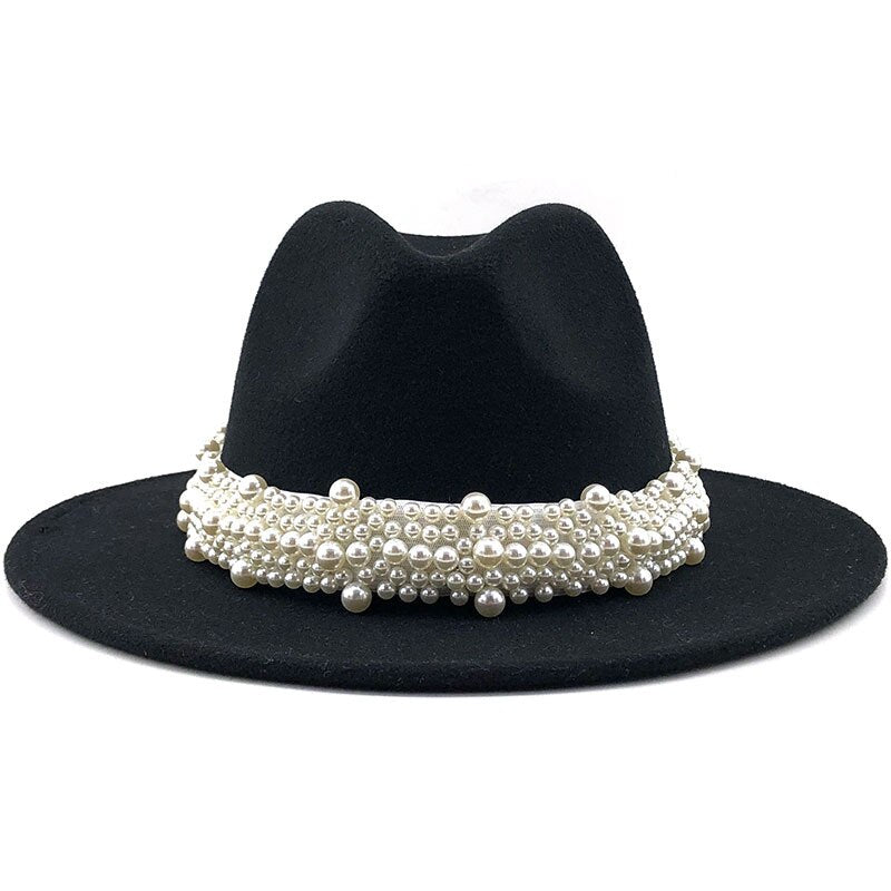 Pearl Ribbon Felt Fedora Hat