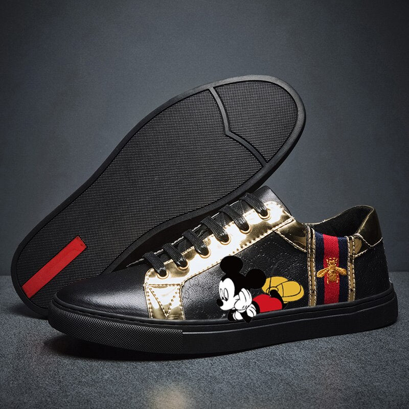 Mickey Mouse Customized Men's Leather Cartoon Sneakers