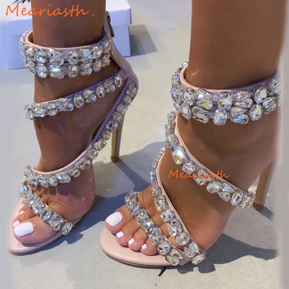 Gladiator Rhinestone Stiletto Heel Shoes Open Toe Crystal Sandal Pumps