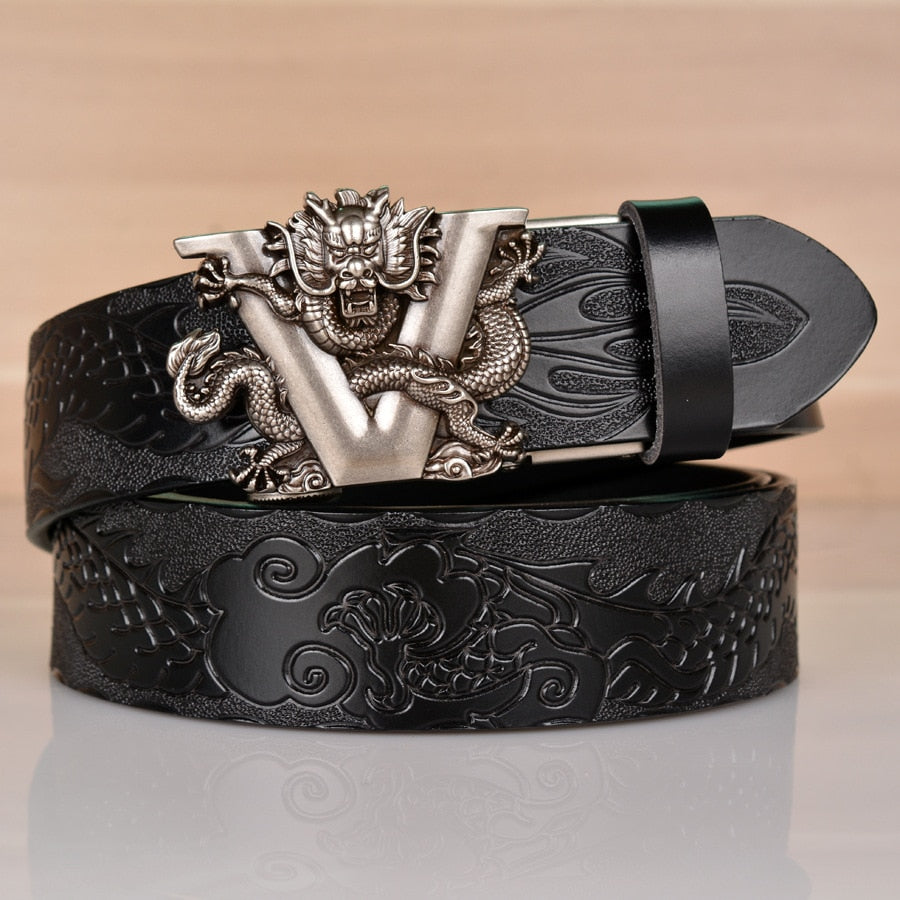 Men's Gothic Black Metal V Lion Dragon Leather Belt