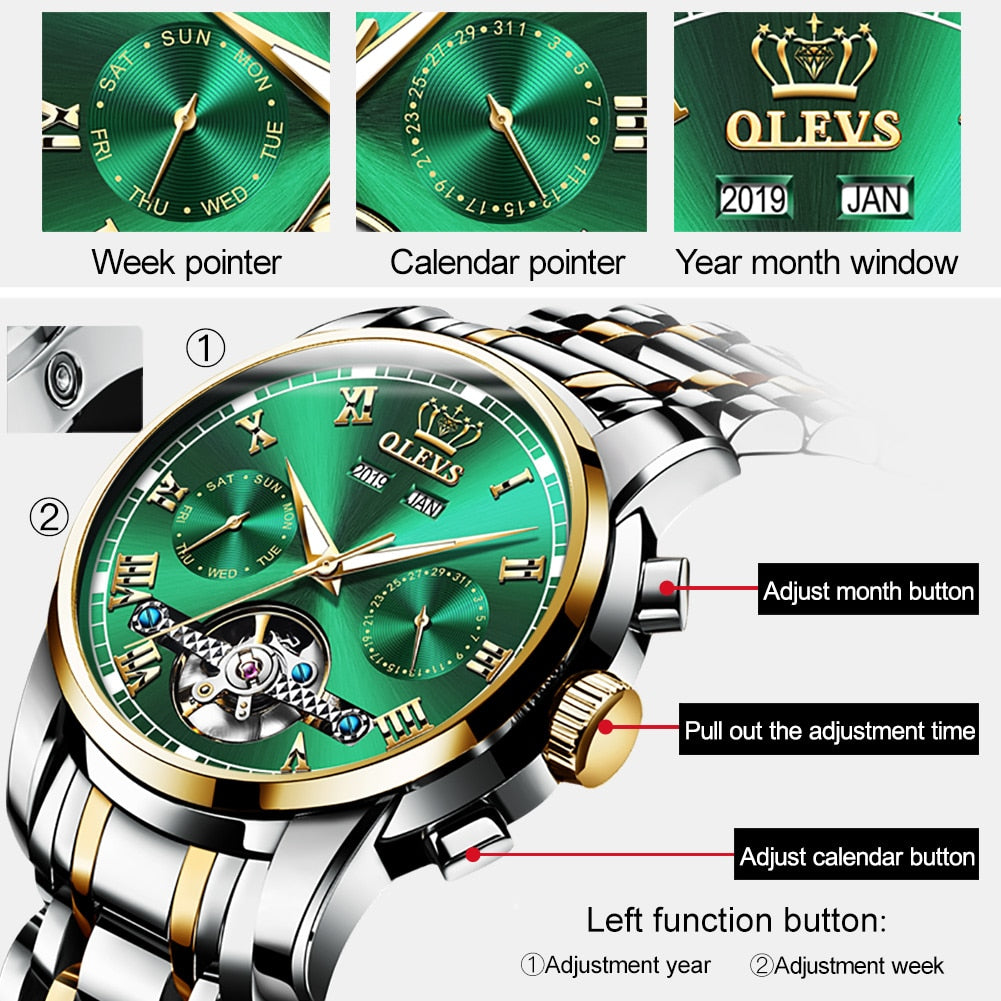 Automatic Self-Wind Mechanical Men Watches Stainless Steel Waterproof