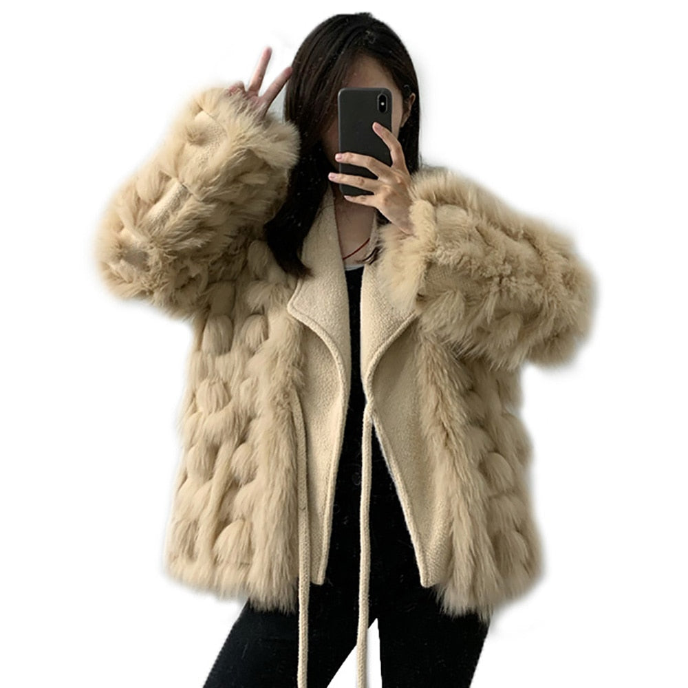 Genuine Fox Fur Ladies Knitted Cardigan Jacket