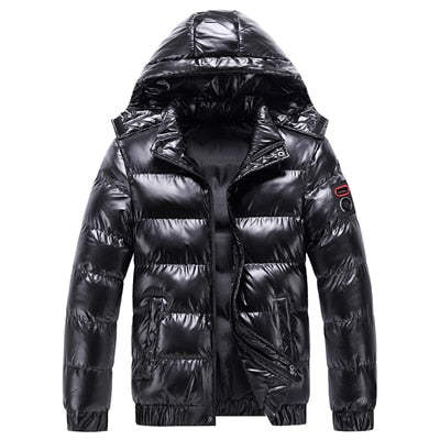 Men's Shiny Down Hooded Thermal Bomber Jackets