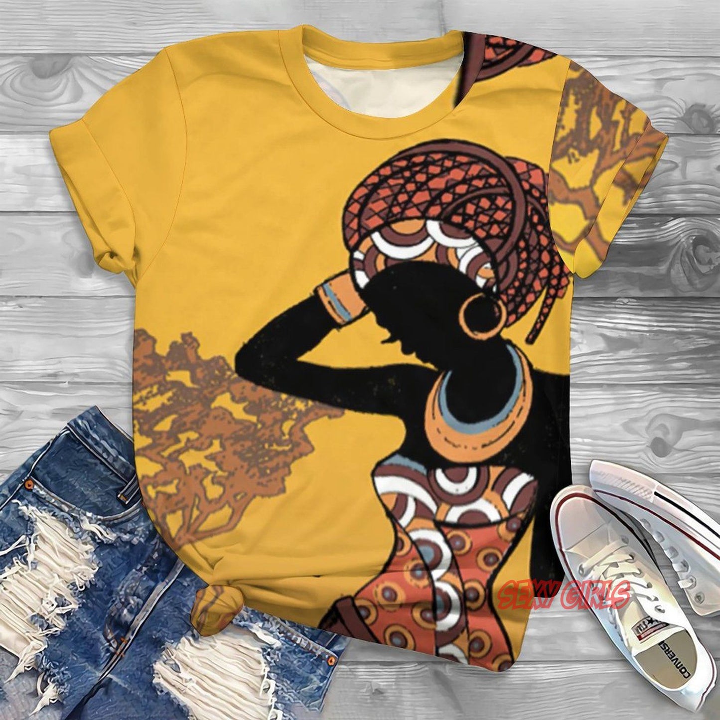 Black Woman Graphic Printed T-shirts Plus to 6X