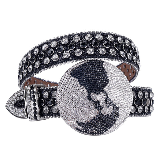 Crystal Rhinestone Unisex Globe Bling Studded Diamond Belt