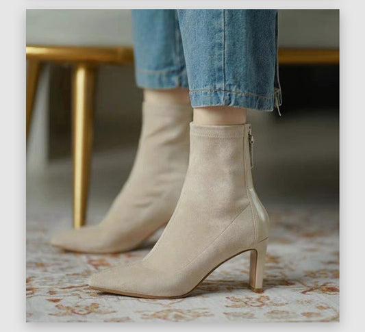 Women's Over The Knee Zip Thin Heel Pointed Toe Boots