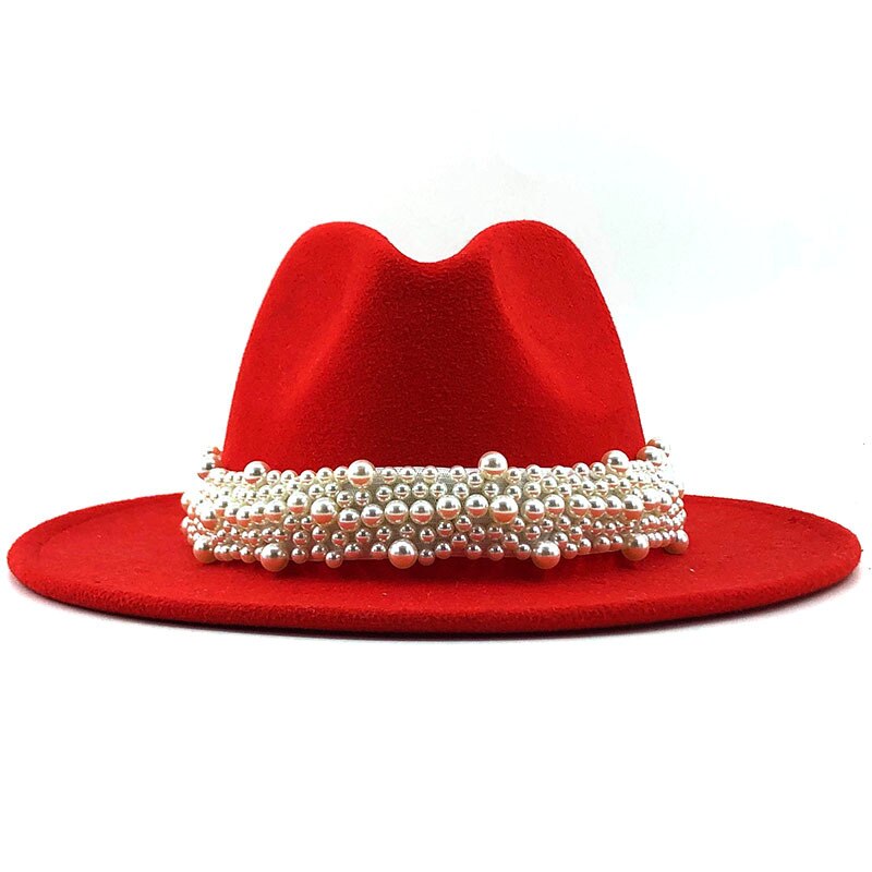 Pearl Ribbon Felt Fedora Hat