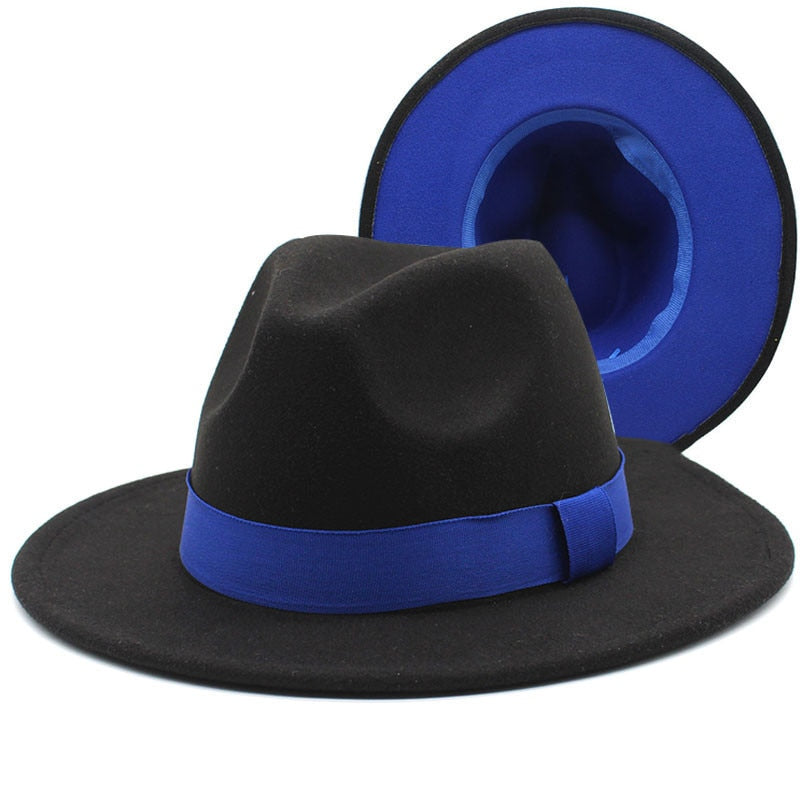 Patchwork Wide Brim Two Tone Felt Fedora Hat