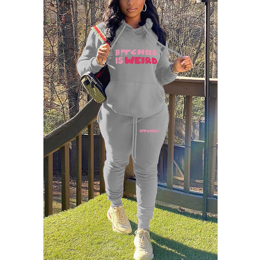 "B%&tches Is Wierd" Printed Women's Hoodie + Sweatpants Tracksuit to 5X Plus Size