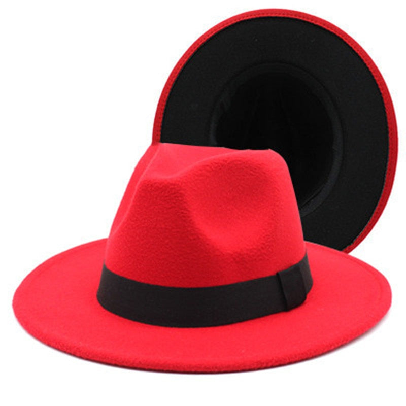 Patchwork Wide Brim Two Tone Felt Fedora Hat