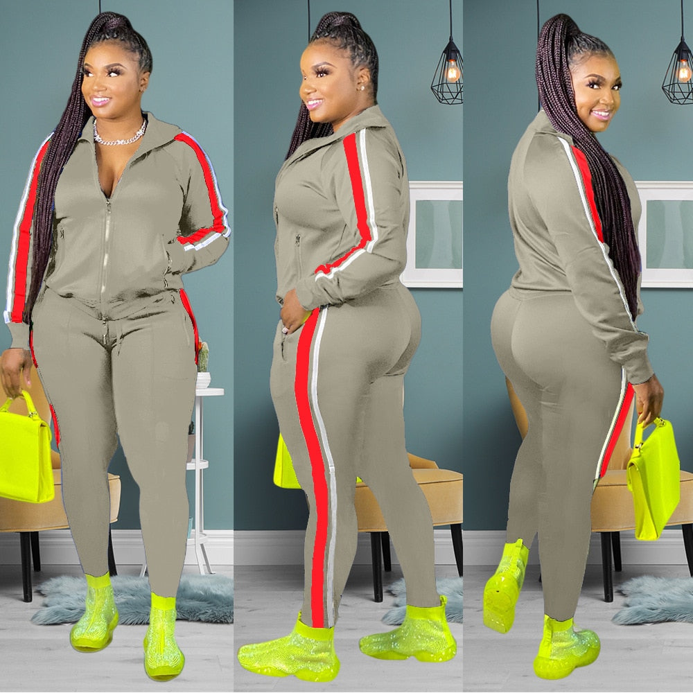 Women's Zipper Top Side Striped Tracksuit to 4X