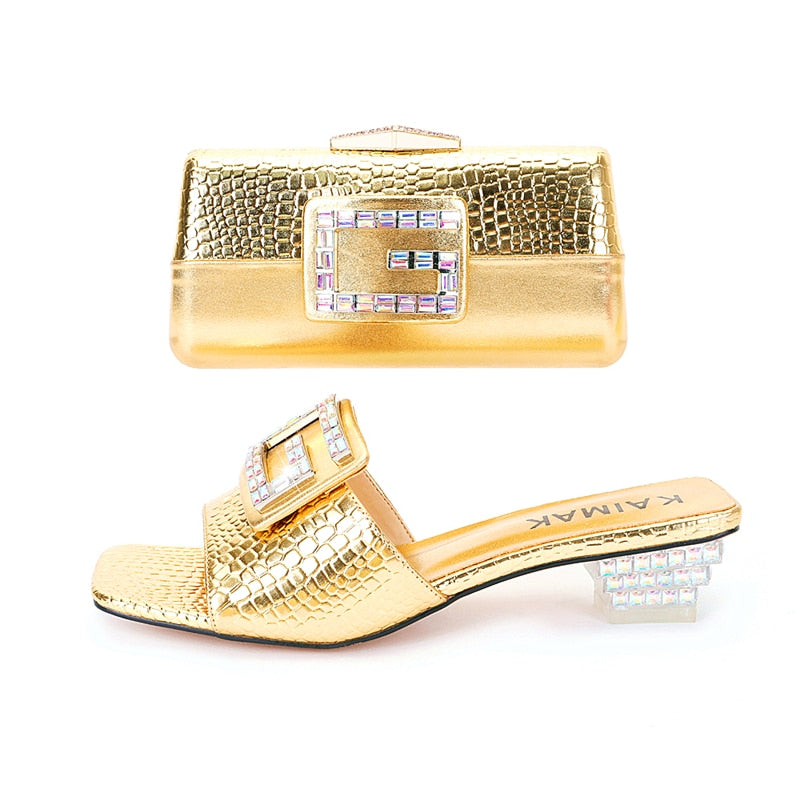 Designer Ladies Buckle Sandals + Clutch Purse Set