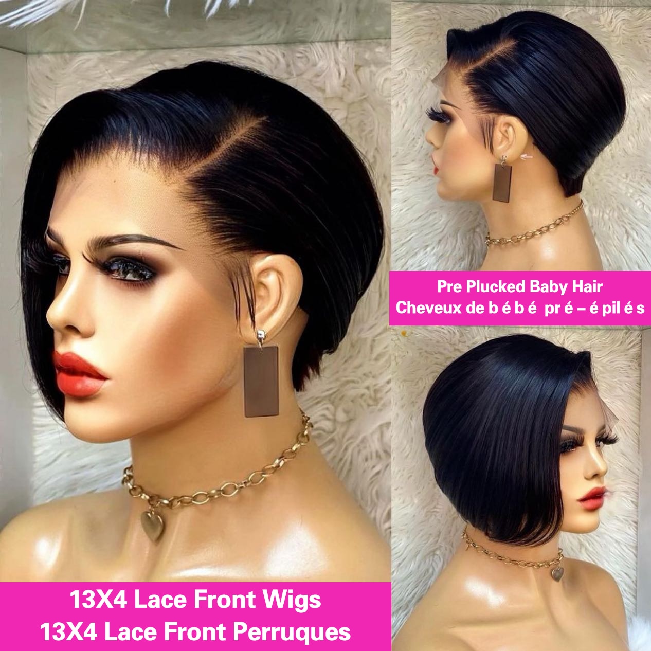 Pixie Cut Wig Short Straight Bob Human Hair Wigs Transparent Frontal Lace Wig