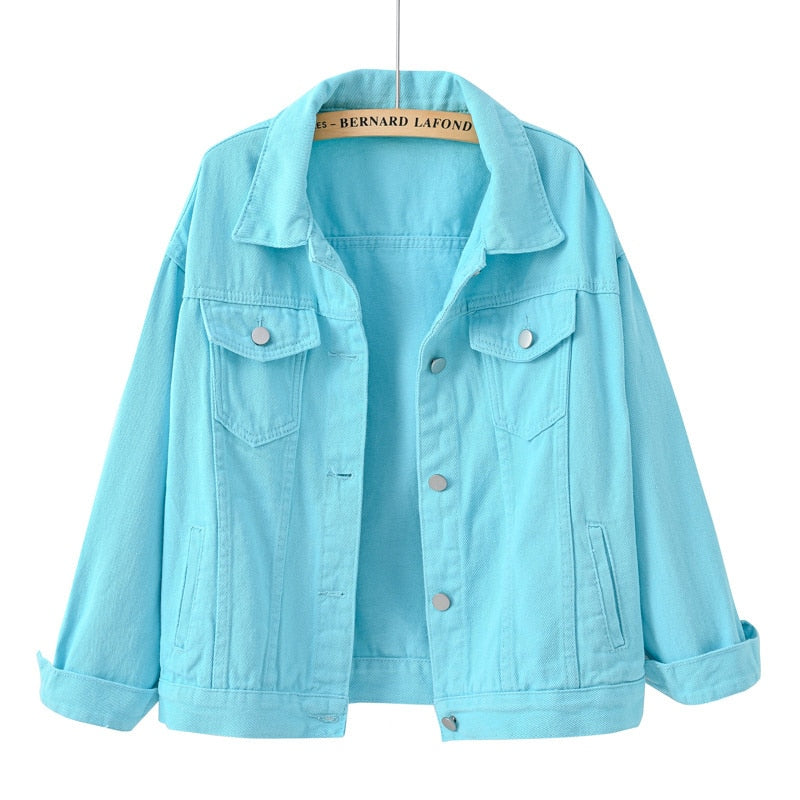 Solid Colored Denim Plus Size Women's Jean Jacket to 4X