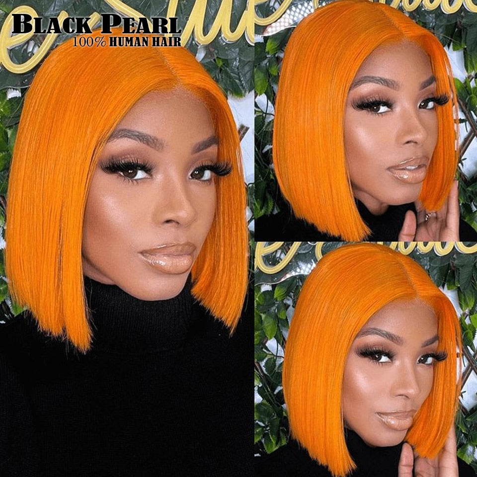 Ginger Short Bob Lacefront Human Brazilian Hair Bone Straight Wigs