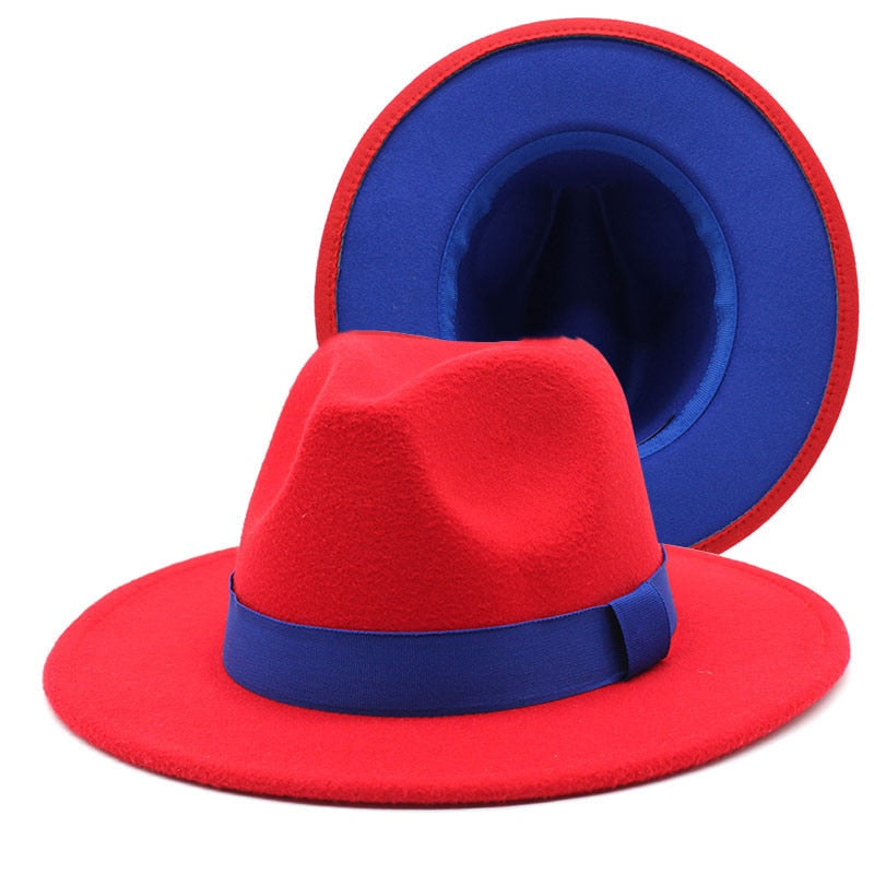 Patchwork Wide Brim Two Tone Felt Fedora Hat