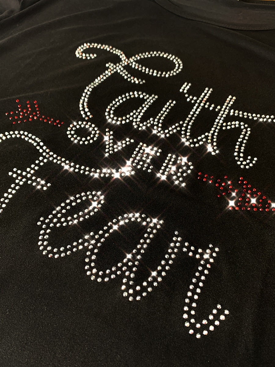 Plus Size Rhinestone Faith Letter O-Neck "Faith Over Fear" T-Shirt