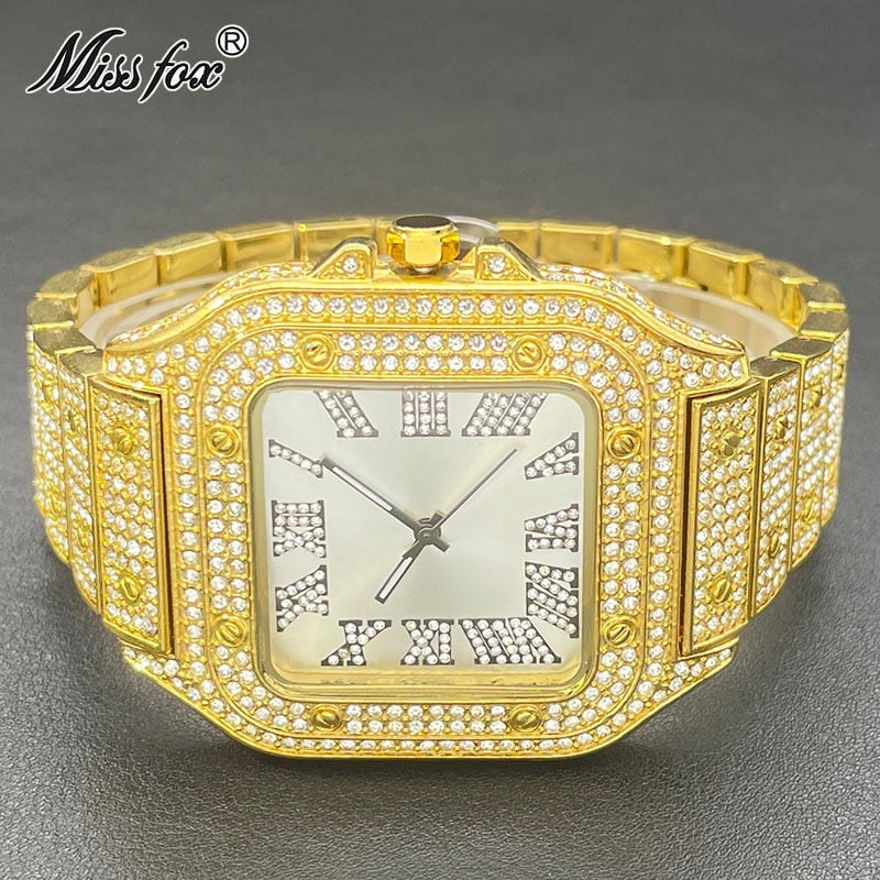 Men's Square Waterproof Diamond Luminous Watch