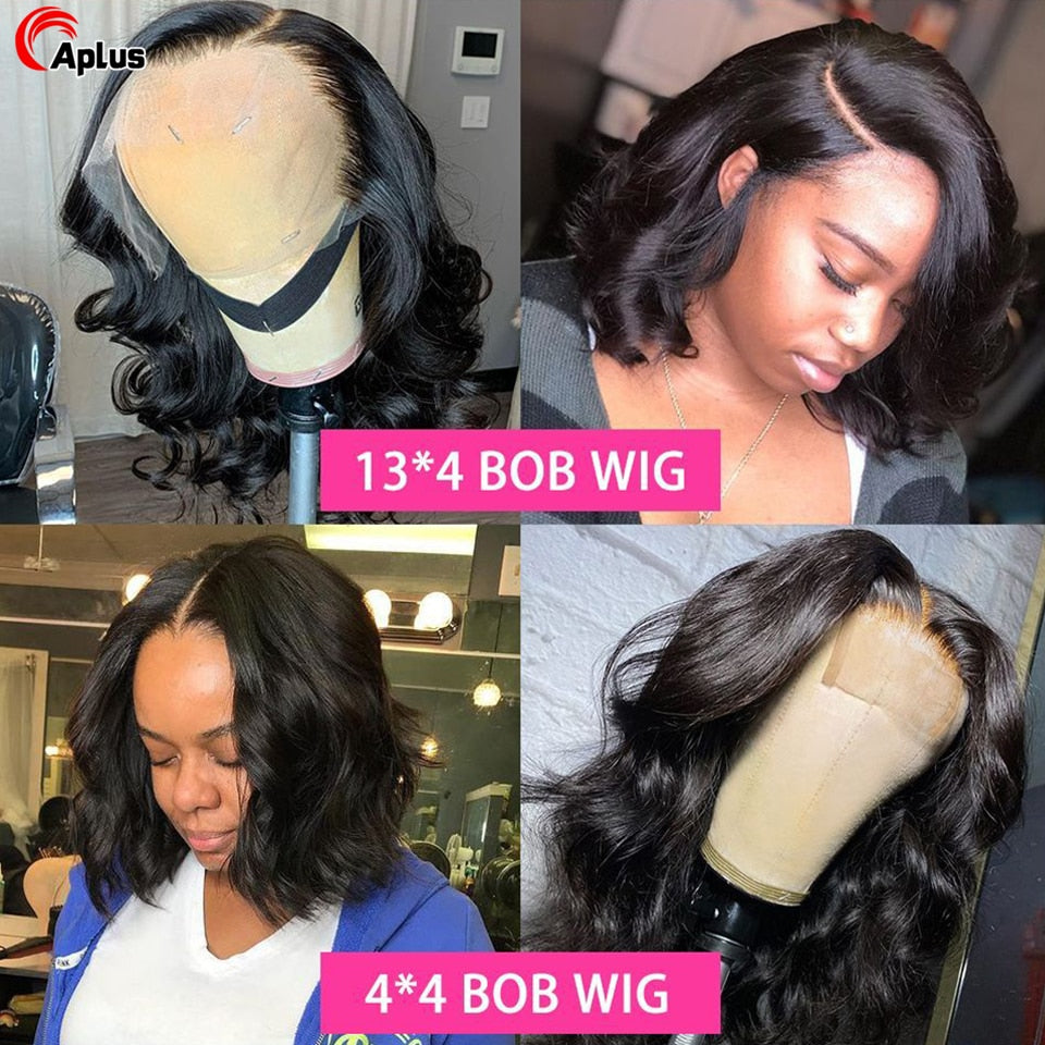 Body Wave Short Bob Wigs Human Hair 13x4 Bob Wig Lace Front Human Hair Wigs For Black Women Body Wave Frontal Wig Preplucked 180