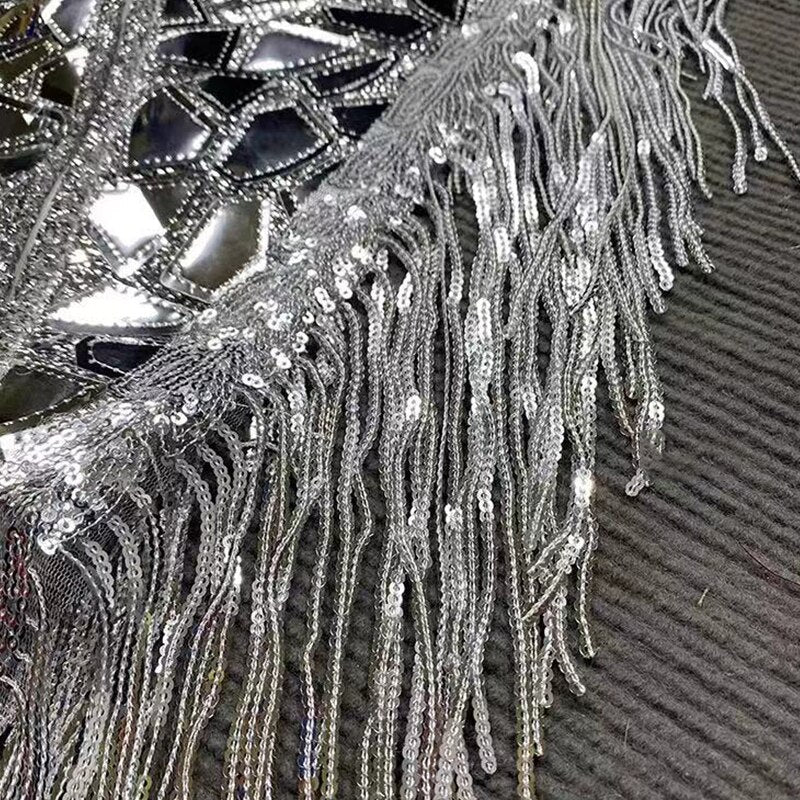 Mirror Metallic Silver Sequin Backless Dance Stage Performance Costume Bodysuit