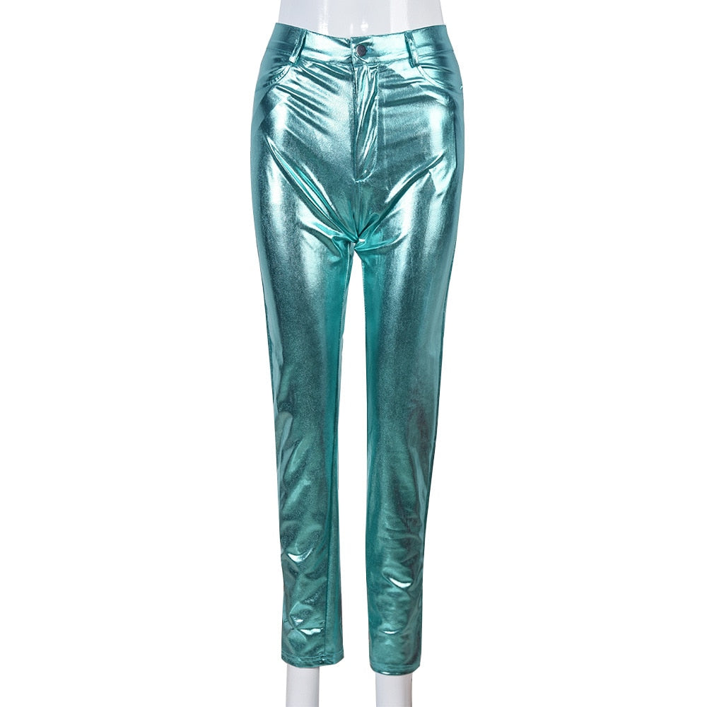 Metallic Shiny High Waisted Skinny Leggings