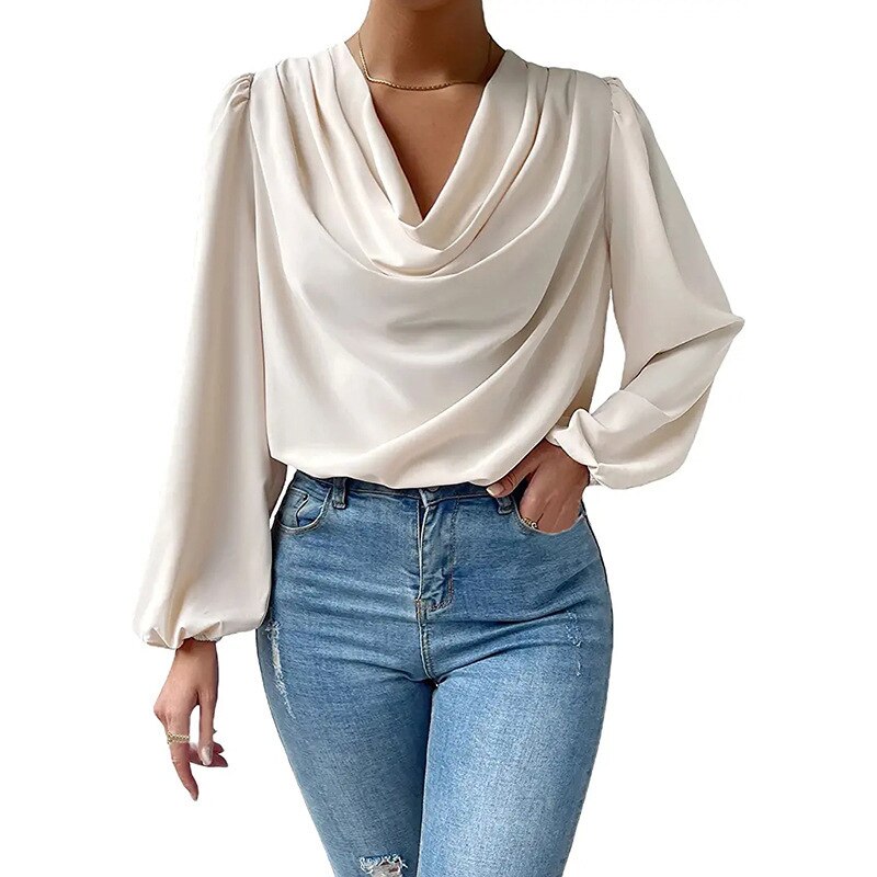 Draped Chiffon Lantern Sleeve Loose Blouse