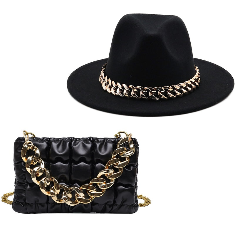 Fedora Gold Chain Hat & Purse Set