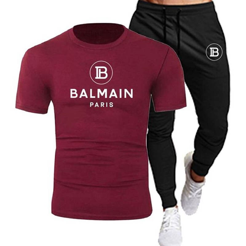 Men's Balmain Cotton T-shirt + Jogging Pants 2-Piece Set