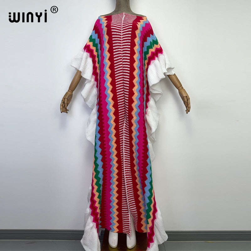 Knitted Rainbow Printed Comfort African Bohemian Dress