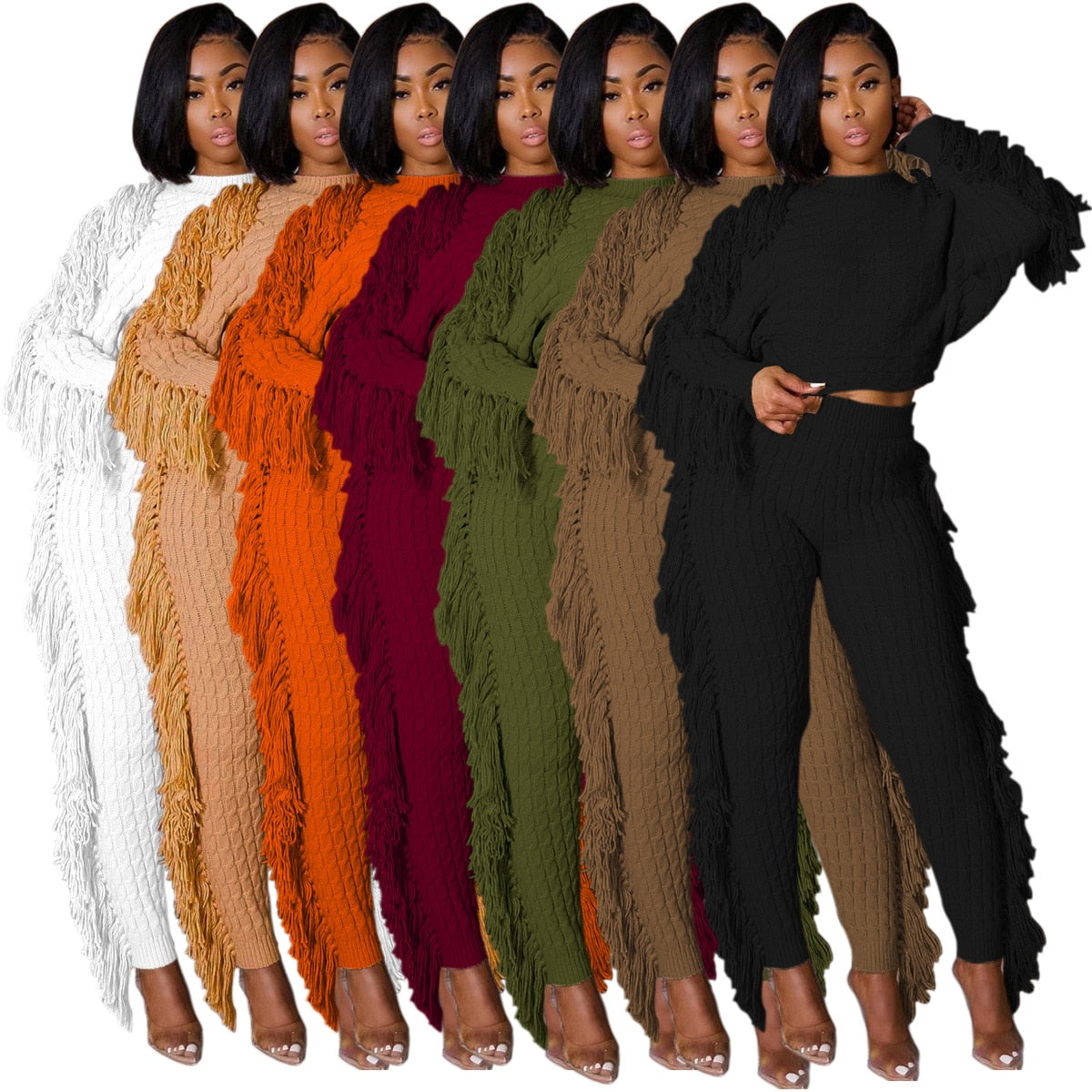 Tassel Knitted Sweater & Matching Pants 2-Piece Set