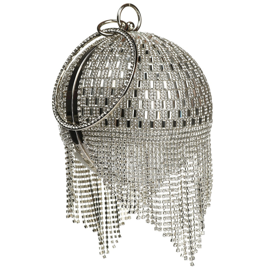 Diamond Tassel Basketball Metal Crystal Clutch Purse w/ Ring Handle