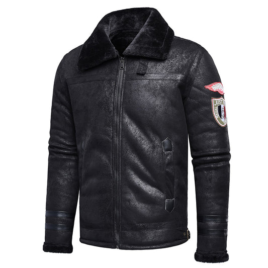 Patchwork Cashmere Lined Men's Faux Leather Bomber Biker Leather Jacket