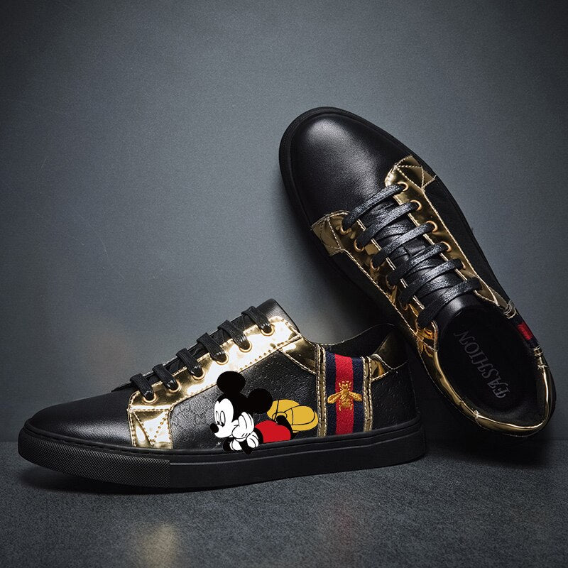 Mickey Mouse Customized Men's Leather Cartoon Sneakers