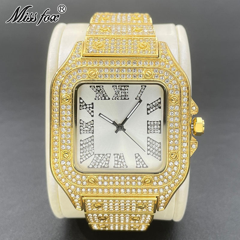 Men's Square Waterproof Diamond Luminous Watch