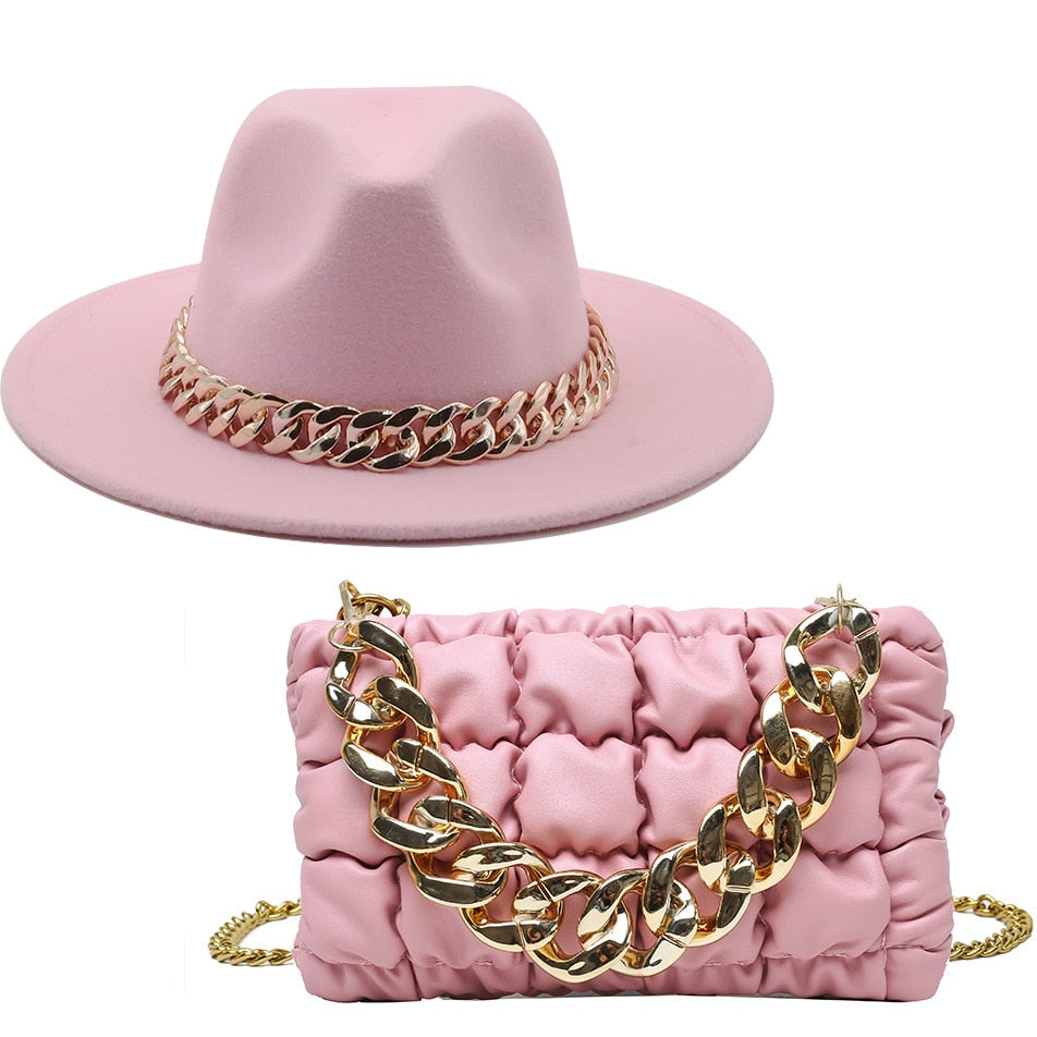 Fedora Gold Chain Hat & Purse Set