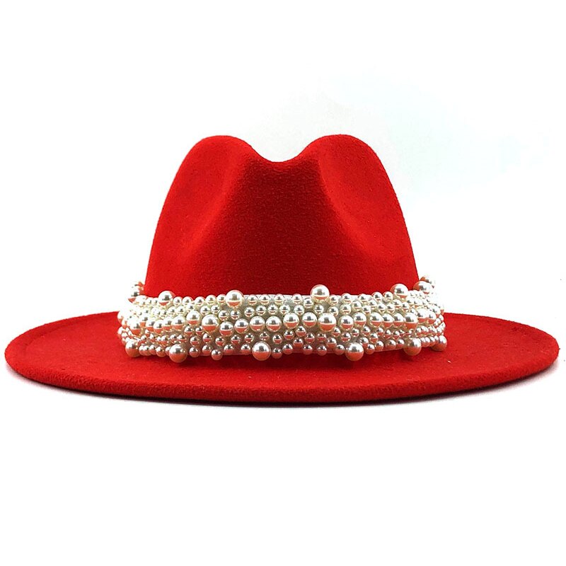 Pearl Ribbon Felt Fedora Hat