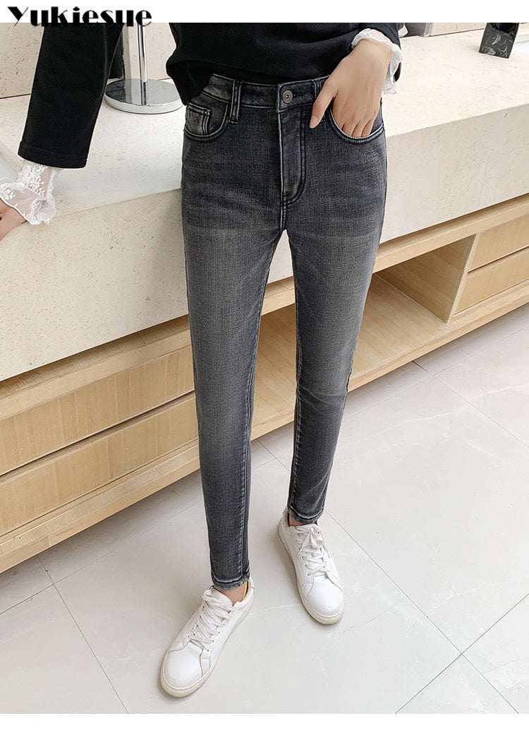 Denim Velvet Lined Women's Skinny Jeans