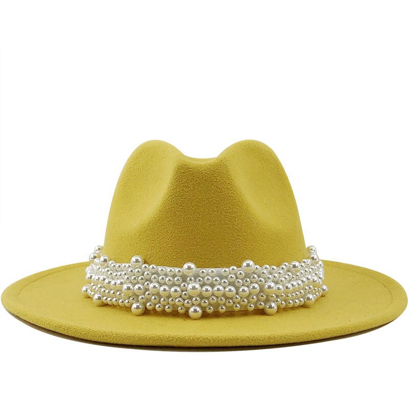 Pearl Ribbon Felt Fedora Hat