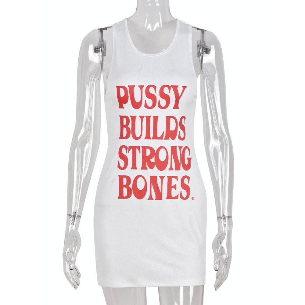 "P.. Builds Strong Bones" Print Rib Tank Dress