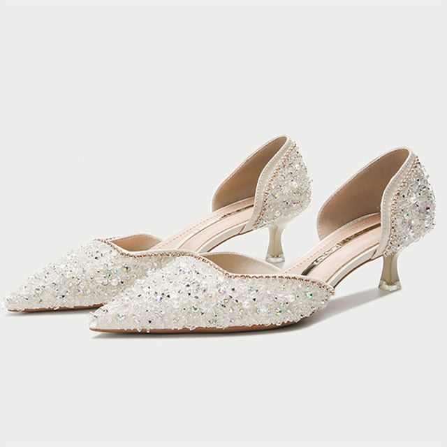 Crystal Elegant Pointed Toe Low Heel Bridal/Wedding/Party Pumps