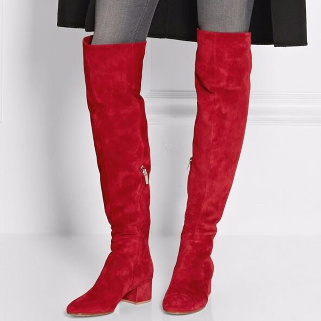 Suede Round Toe Over The Knee Boots