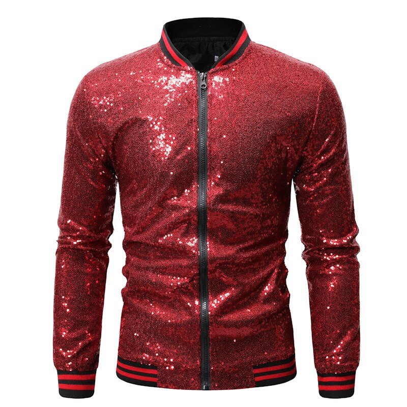 Shiny Sequin Long Sleeve Unisex Zipper Bomber Jacket