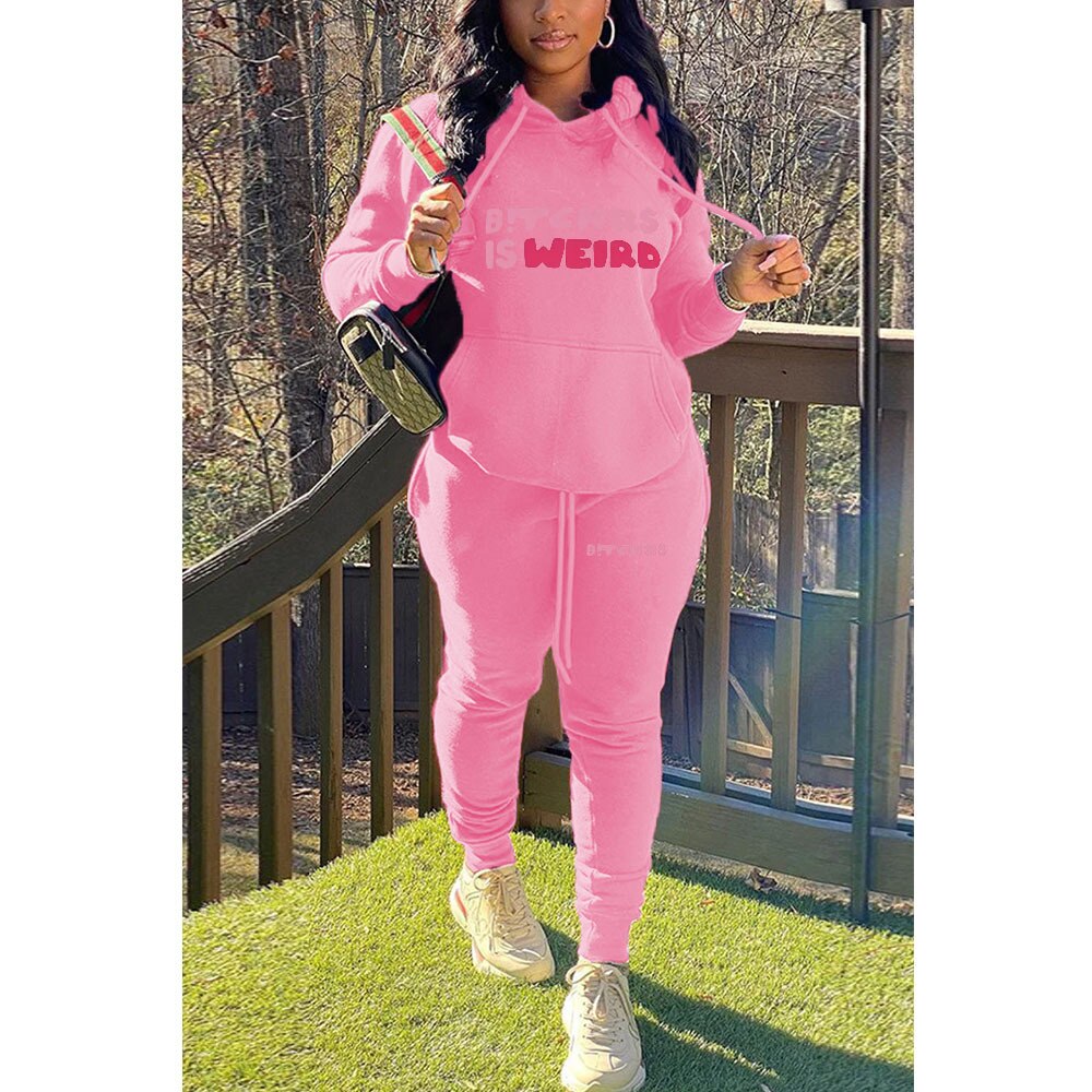 "B%&tches Is Wierd" Printed Women's Hoodie + Sweatpants Tracksuit to 5X Plus Size