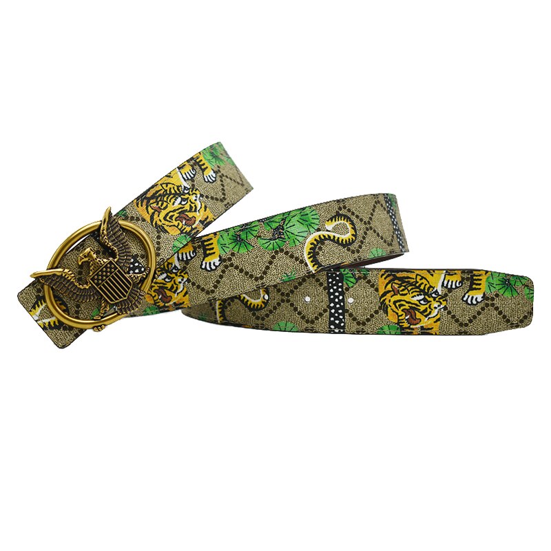 Unisex Gold/Silver Tiger/Dragon/Eagle/Butterfly Pattern Alloy Smooth Buckle Diamond Leopard Head Leather Belts