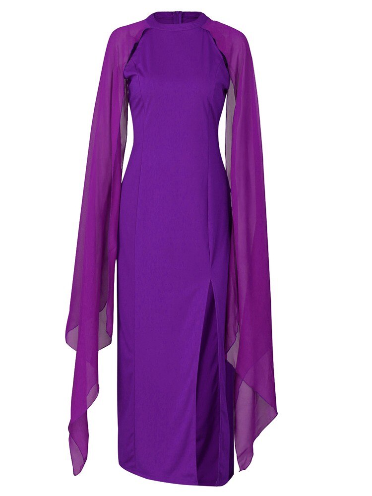 Chiffon Strapless Batwing Sleeve Loose Formal Occasion Maxi Dress