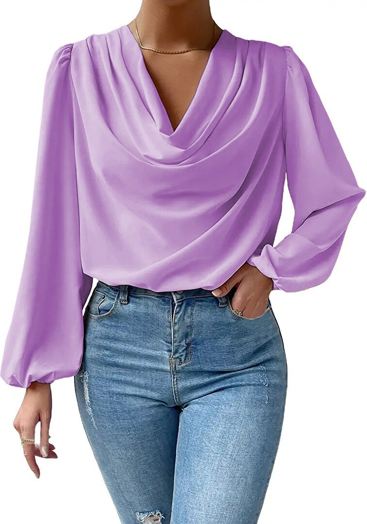 Draped Chiffon Lantern Sleeve Loose Blouse